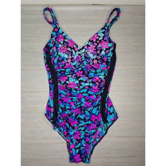 Vintage 80s Maxine Of Hollywood Womens Neon Floral One-Piece Swimsuit Size 12 - Picture 9 of 9